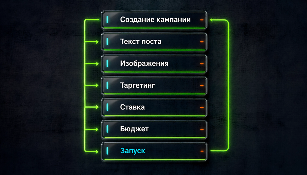 Пошаговая схема настройки рекламной кампании: семь этапов от создания до запуска