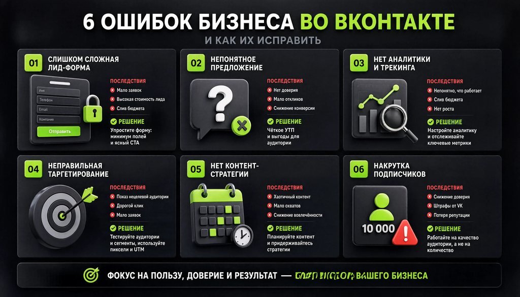 Типичные ошибки бизнеса в ВКонтакте: 6 ошибок с решениями