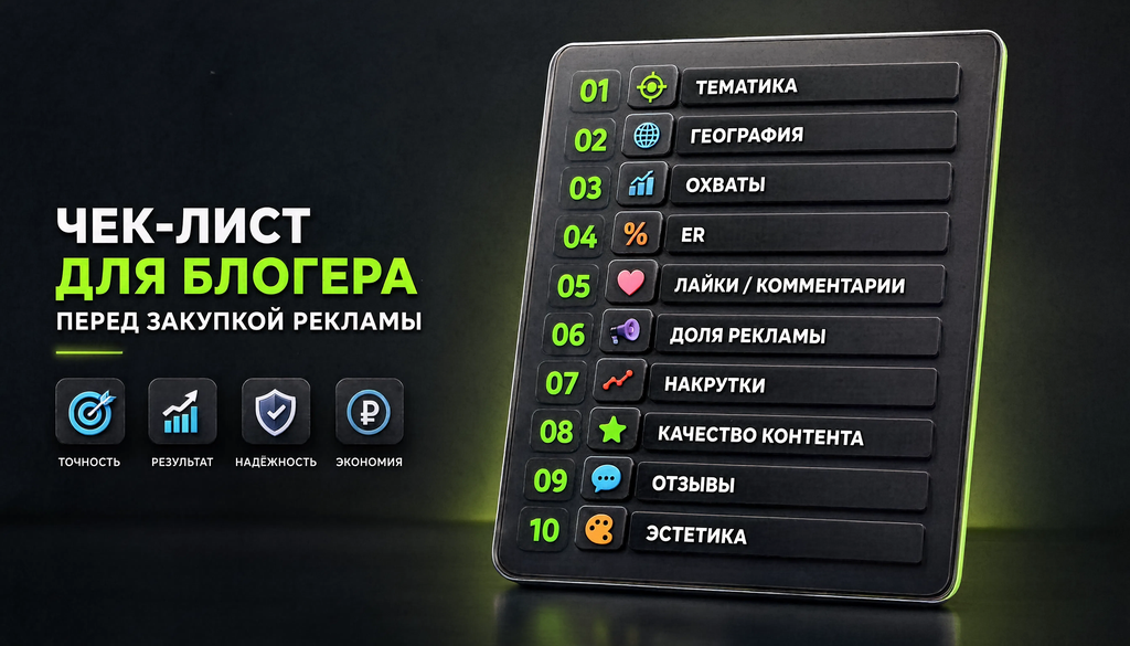 Инфографика чек-лист из 10 пунктов для проверки блогера перед закупкой рекламы