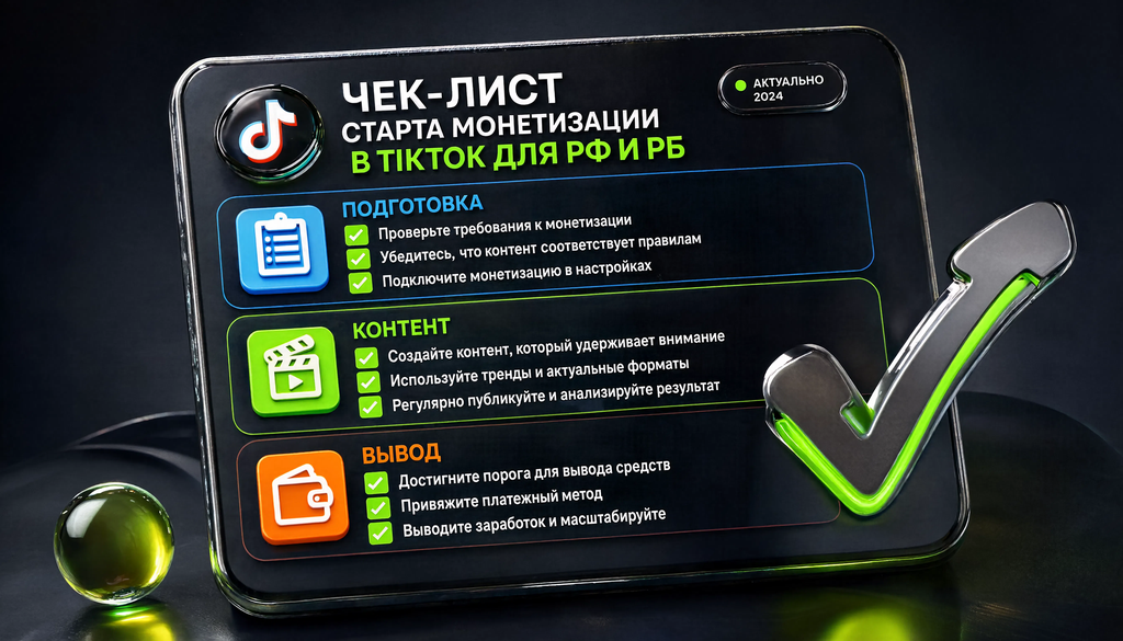Чек-лист старта монетизации в TikTok для РФ и РБ: подготовка, контент, вывод