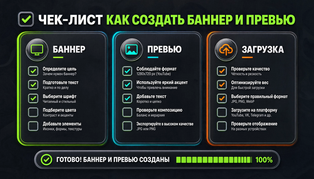 Чек-лист инфографика по блокам баннер превью загрузка