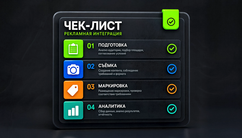 Инфографика чек-лист: подготовка, съёмка, маркировка, аналитика