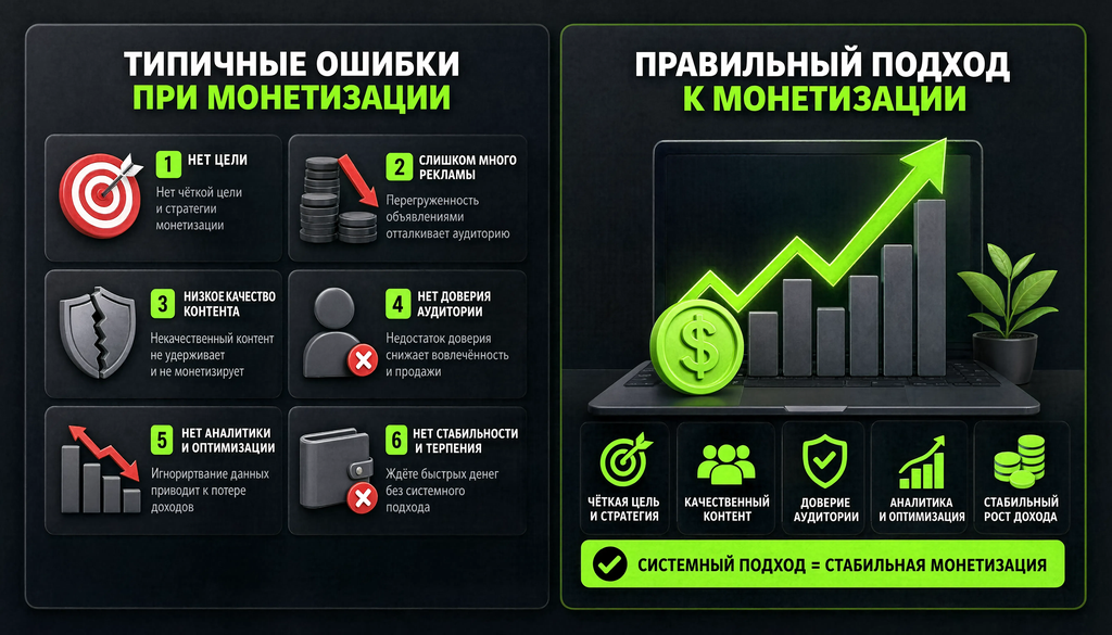 Сравнительная иллюстрация: типичные ошибки при настройке спонсорства и правильный подход