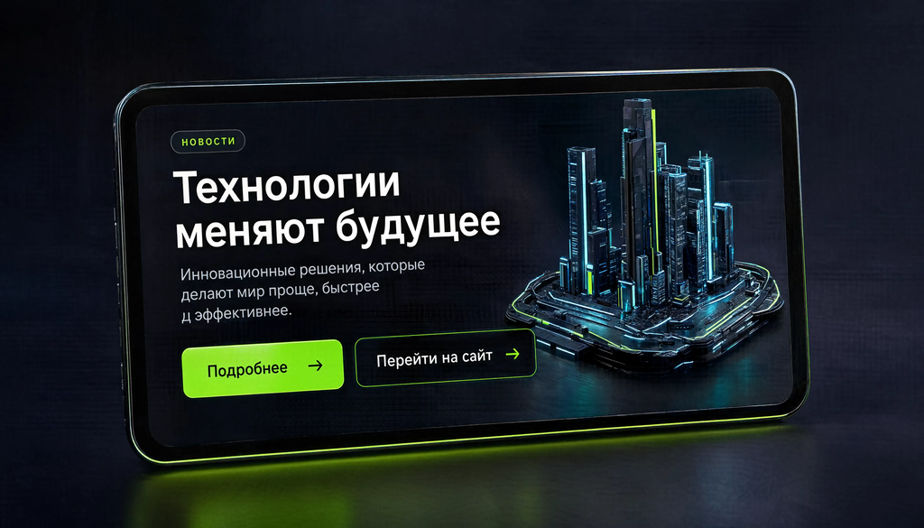 Пример поста с текстом и inline-кнопками Подробнее и Перейти на сайт