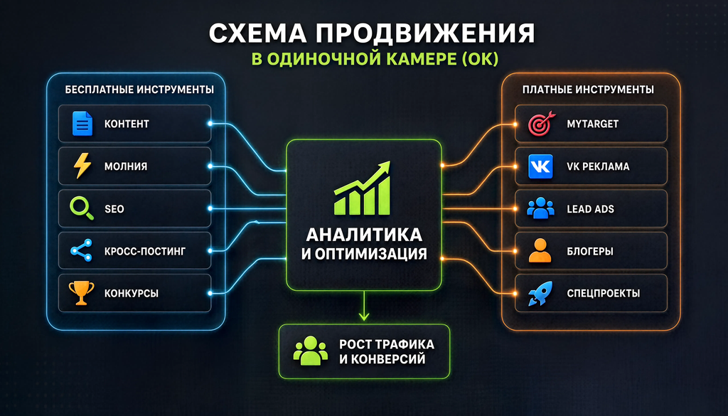 Схема продвижения в ОК: бесплатные и платные инструменты с аналитикой и оптимизацией