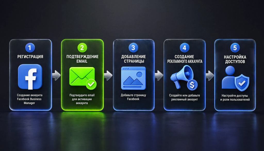 Схема создания и настройки Facebook Business Manager: 5 этапов от регистрации до настройки доступов