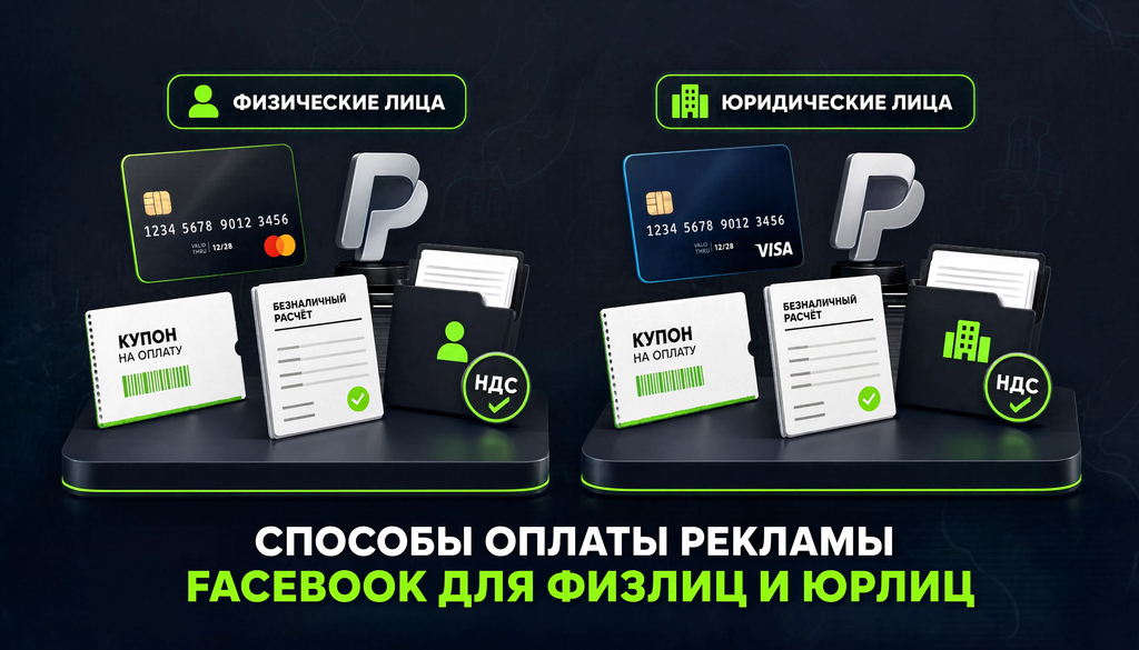 Сравнение способов оплаты рекламы Facebook для физических и юридических лиц