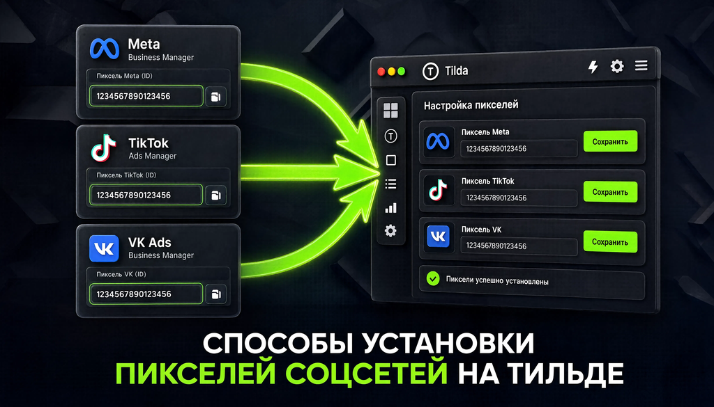 Схема установки пикселей соцсетей на Тильде: три способа &mdash; VK Pixel, Facebook Pixel и HTML-код в HEAD