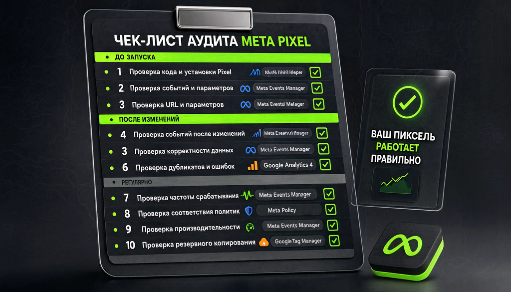 Чек-лист аудита Meta Pixel: от установки до регулярной проверки, пошаговый список с инструментами