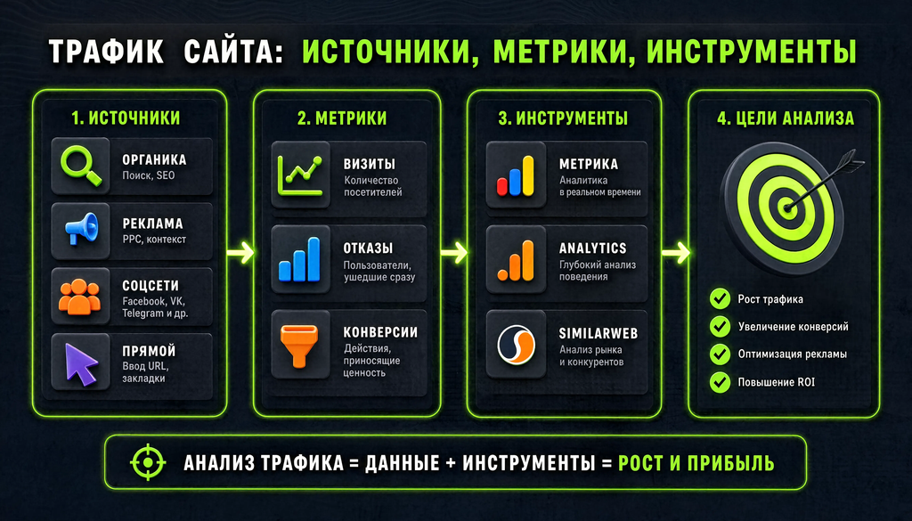 Инфографика: трафик сайта &mdash; источники, метрики, инструменты