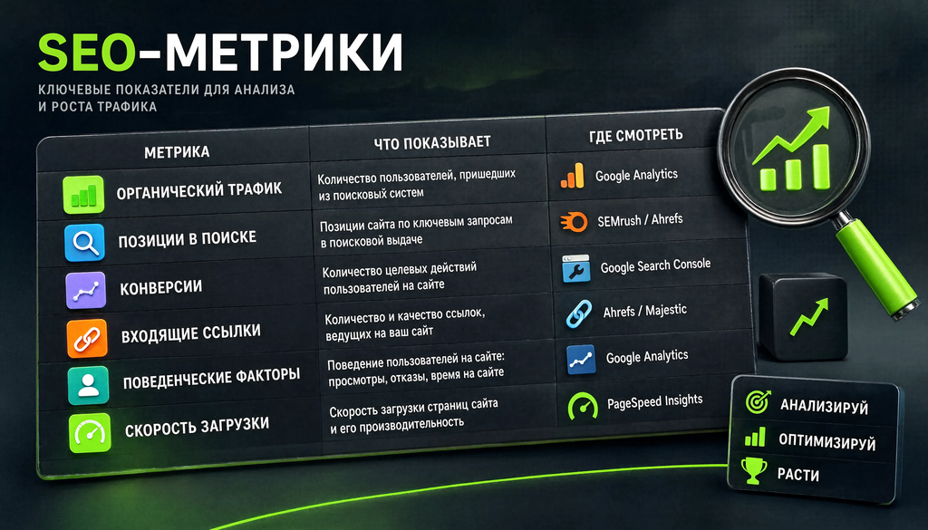 Шпаргалка по SEO-метрикам: таблица с метриками, их описанием и местом просмотра