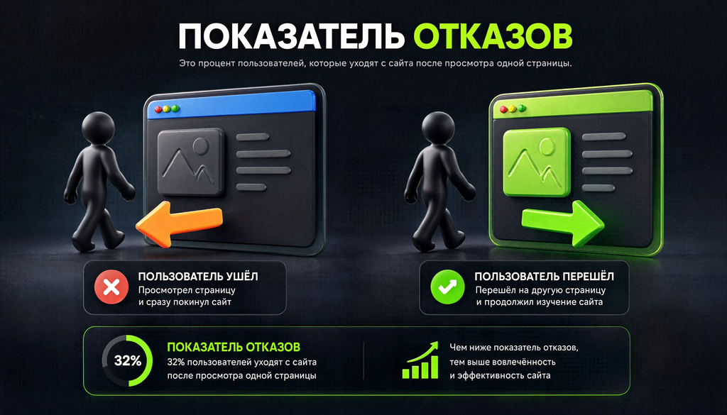 Инфографика о показателе отказов: отказ и не-отказ