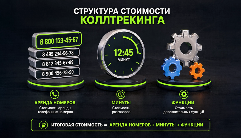 Инфографика: из чего складывается стоимость коллтрекинга &mdash; аренда номеров, минуты, функции