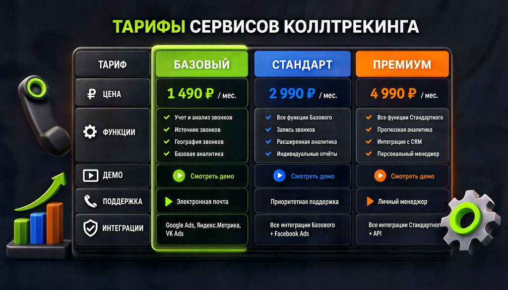 Сравнение тарифов сервисов коллтрекинга: цена, функции, демо