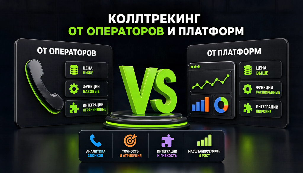 Сравнительная иллюстрация коллтрекинга от операторов и платформ: цена, функции, интеграции. Помогает выбрать.