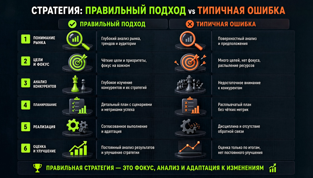 Правильный подход и типичная ошибка в разработке стратегии: сравнительная иллюстрация