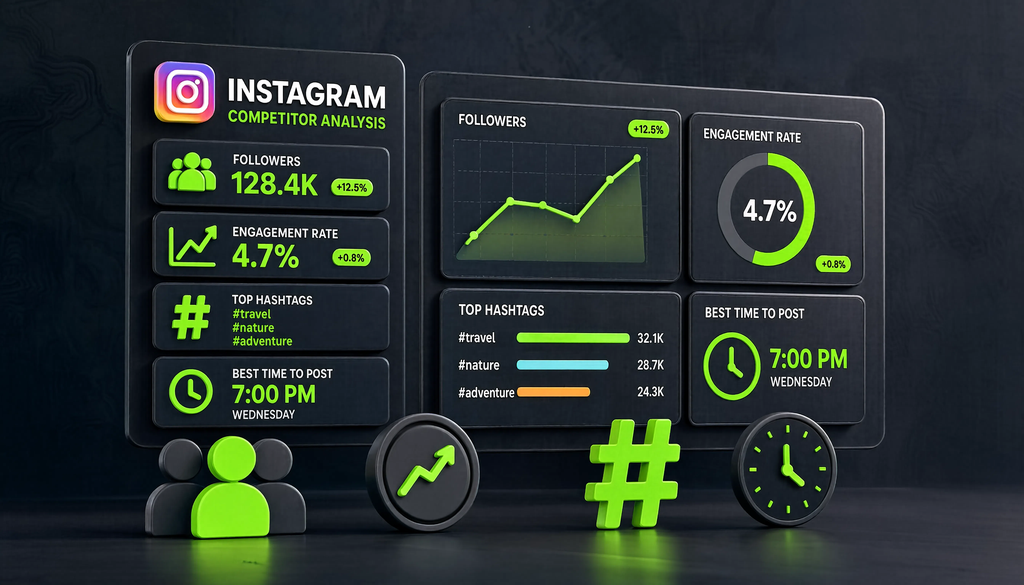 Инфографика: что анализировать в Instagram конкурента &mdash; подписчики, ER, контент, хештеги, время публикаций