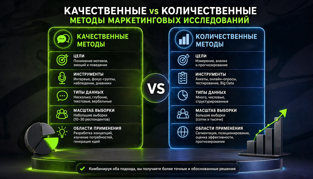Сравнение качественных и количественных методов маркетинговых исследований