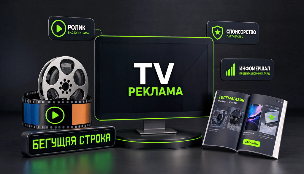 Виды и форматы ТВ-рекламы: ролик, спонсорство, инфомершал, бегущая строка, телемагазин