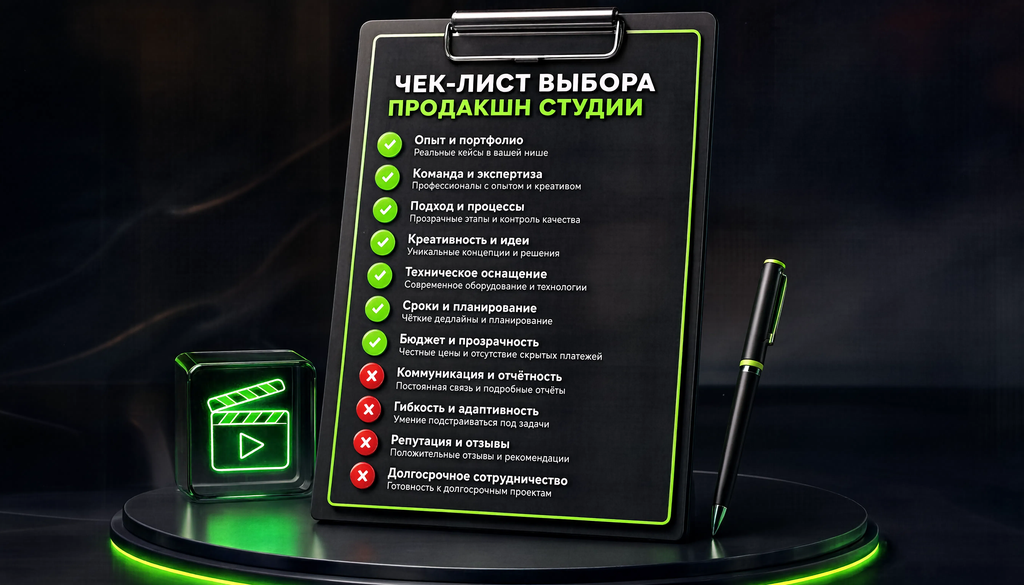 Инфографика чек-лист по выбору продакшн студии с критериями оценки
