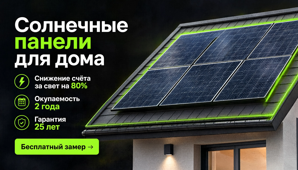 Солнечные панели для дома - снижение счетов за свет на 80%, окупаемость 2 года, гарантия 25 лет