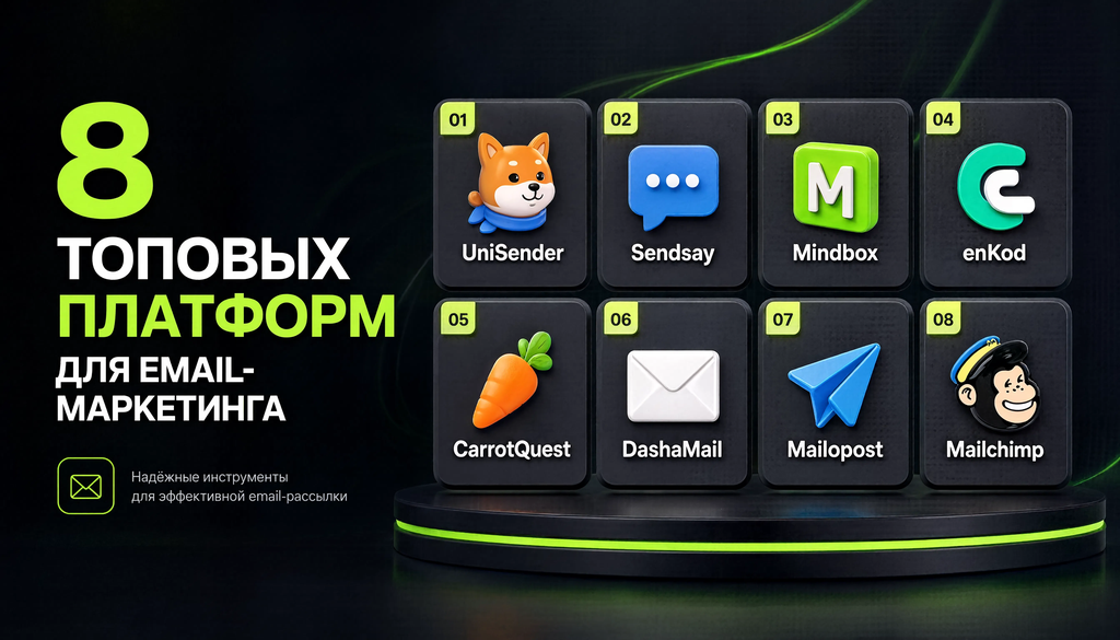 Сравнение восьми ключевых платформ для email-маркетинга: UniSender, Sendsay, Mindbox, enKod, CarrotQuest, DashaMail, Mailopost, Mailchimp &mdash; по типу, бесплатному тарифу, функционалу, лучшему сценарию.