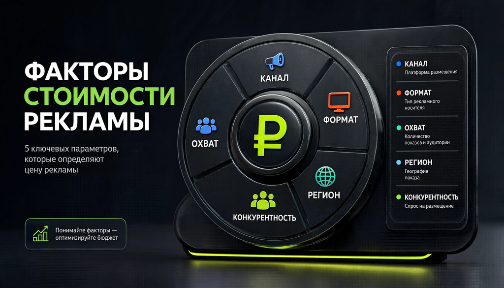 Инфографика: факторы стоимости рекламы - канал, формат, охват, регион, конкурентность