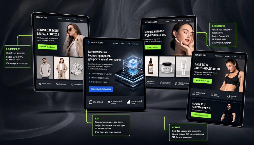 Примеры реальных email-писем из e-commerce, B2B и услуг с аннотациями темы, оффера и CTA