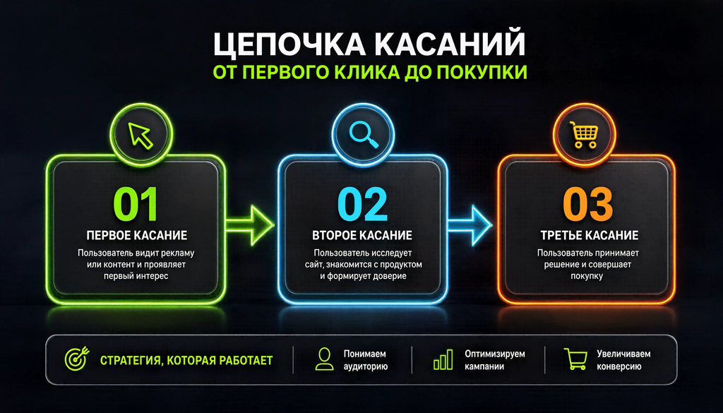 Инфографика таймлайн цепочки из 3 касаний с интервалами и содержанием писем для follow-up
