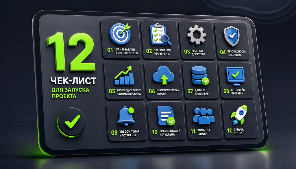 Инфографика чек-лист из 12 пунктов с иконками для быстрой проверки перед отправкой, которую можно распечатать