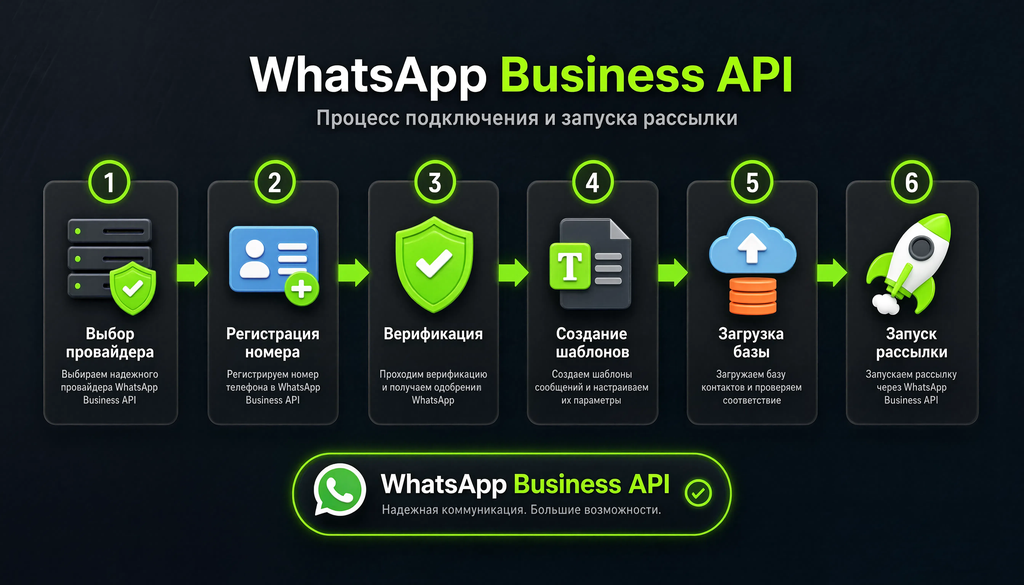 Схема подключения WhatsApp Business API: этапы от выбора провайдера до запуска рассылки