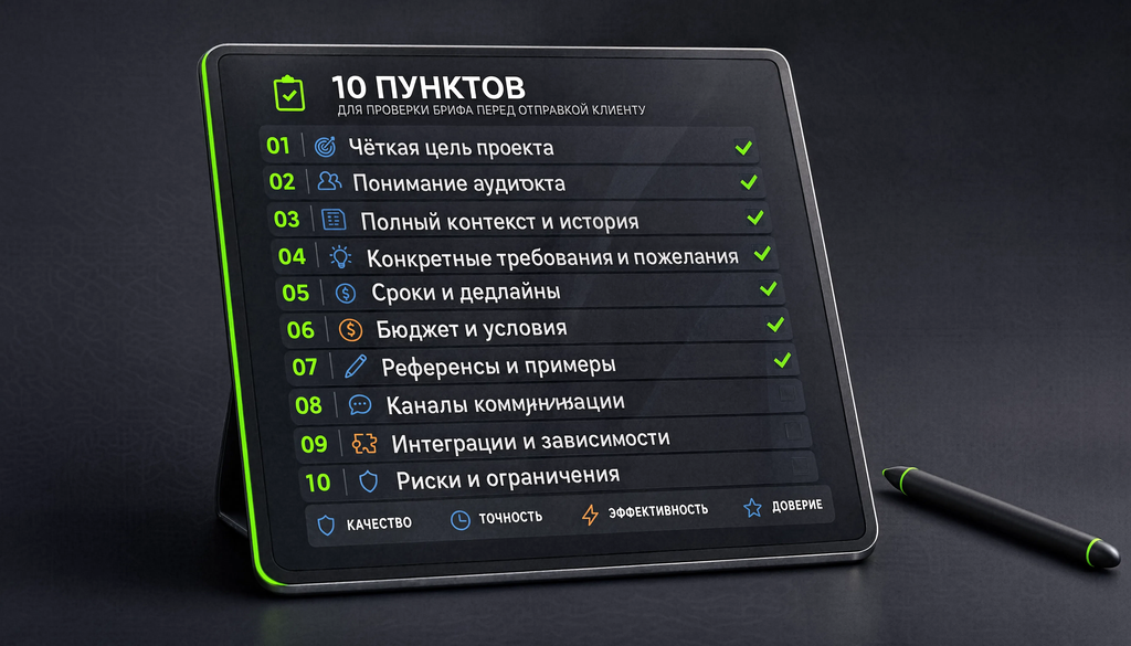 Чек-лист проверки брифа: 10 пунктов перед отправкой клиенту