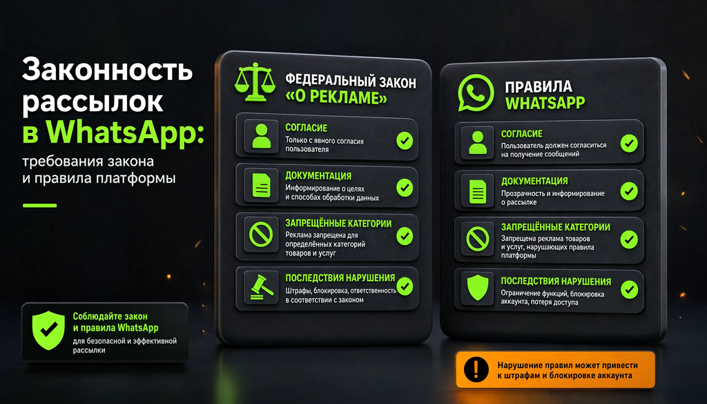Инфографика: законность рассылок в WhatsApp — требования закона и правила платформы