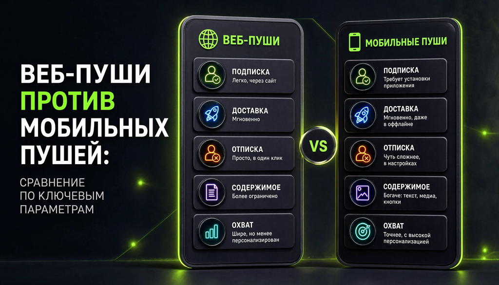 Веб-пуши против мобильных пушей: сравнение по ключевым параметрам