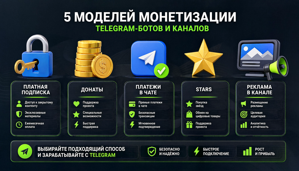 Монетизация Telegram: 5 моделей заработка на ботах и каналах