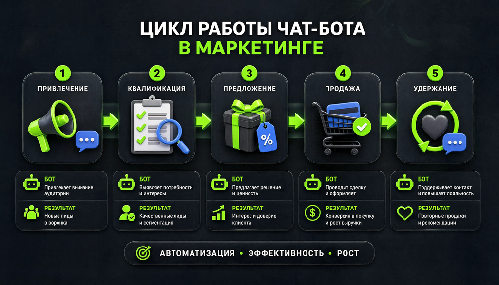 Как чат-бот работает в маркетинге: цикл от привлечения до повторной продажи