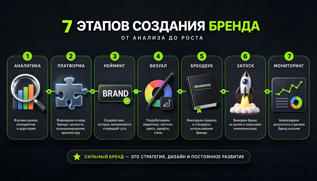 Создание бренда: 7 этапов от аналитики до мониторинга