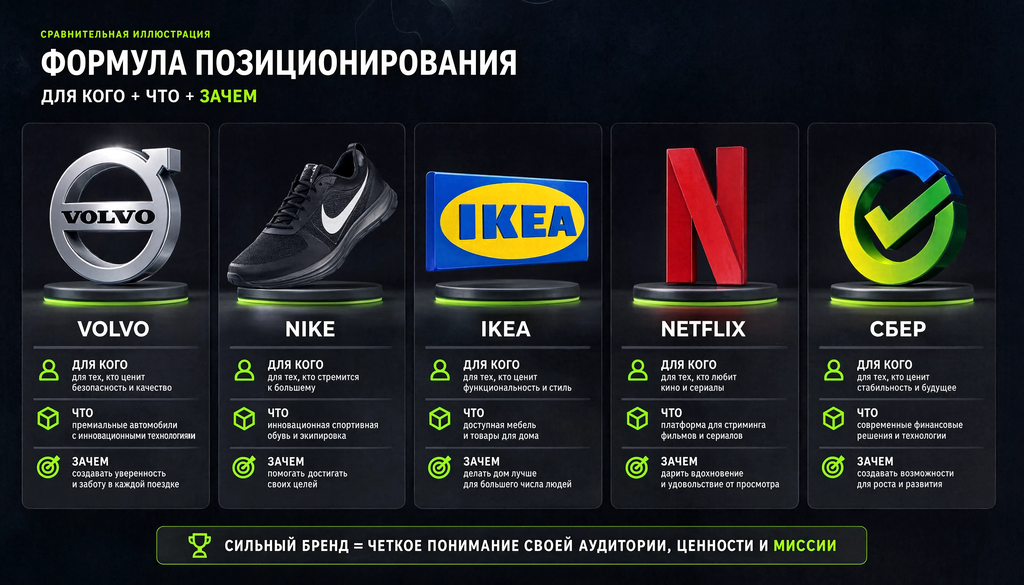 Позиционирование бренда: 5 примеров по формуле &laquo;для кого + что + зачем&raquo;