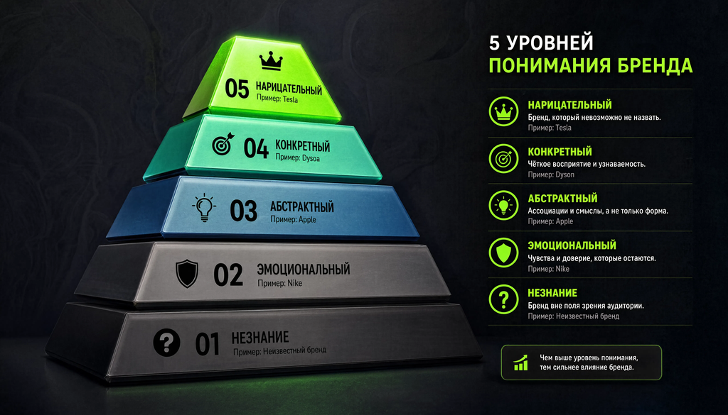 Пирамида 5 уровней узнаваемости бренда: от незнания до нарицательного с примерами брендов