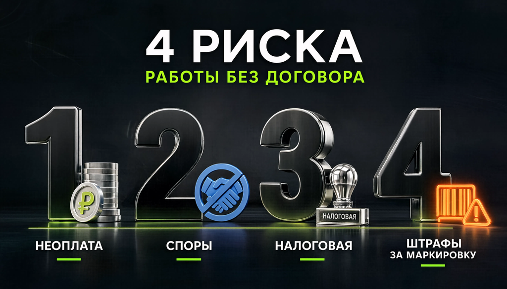 Инфографика: 4 риска работы без договора &mdash; неоплата, споры, налоговая, штрафы за маркировку