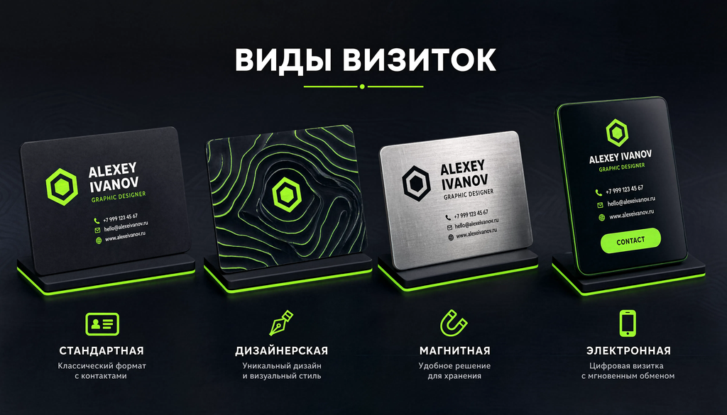 Инфографика: виды визиток &mdash; стандартная, дизайнерская, магнитная, электронная