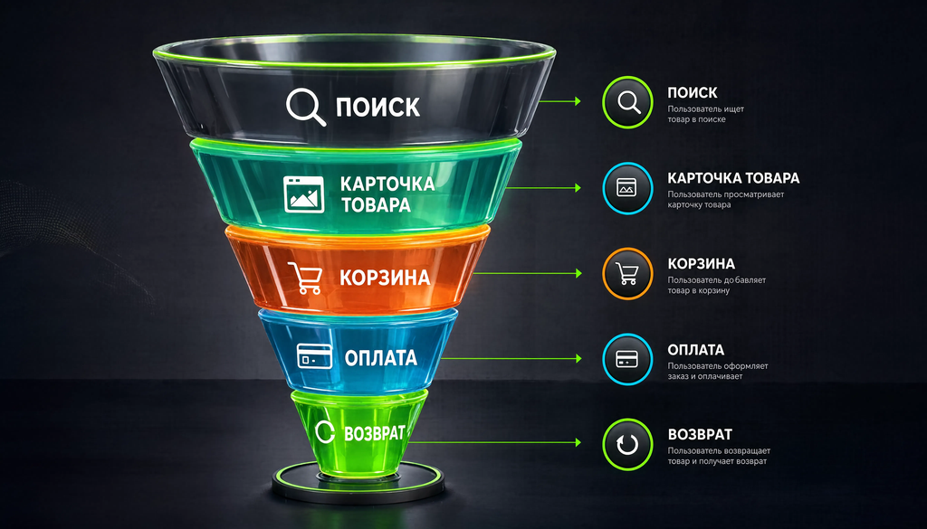 Воронка трафика интернет-магазина: этапы от поиска до возврата