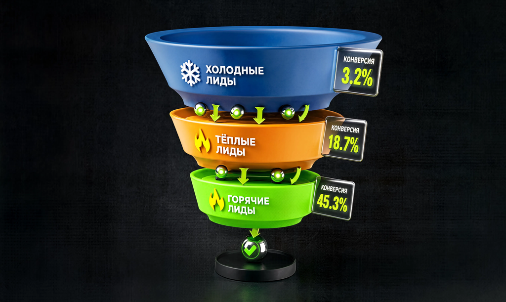Воронка классификации лидов по температуре: холодные, тёплые, горячие в Битрикс24