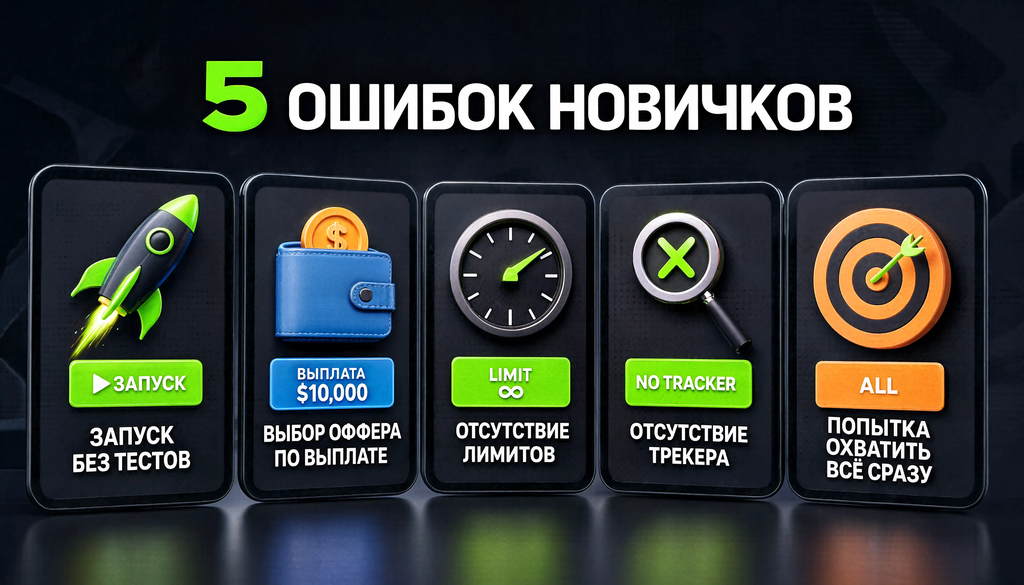 Инфографика: топ-5 ошибок новичков в арбитраже трафика и способы их предотвращения