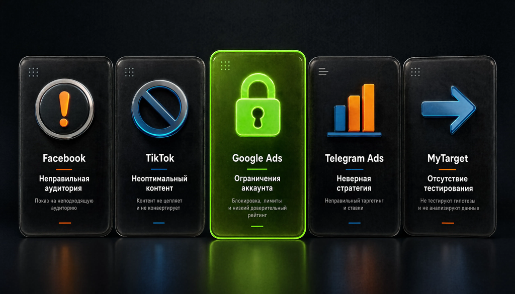 Инфографика: топ-5 ошибок арбитражников по площадкам с описанием и способами предотвращения