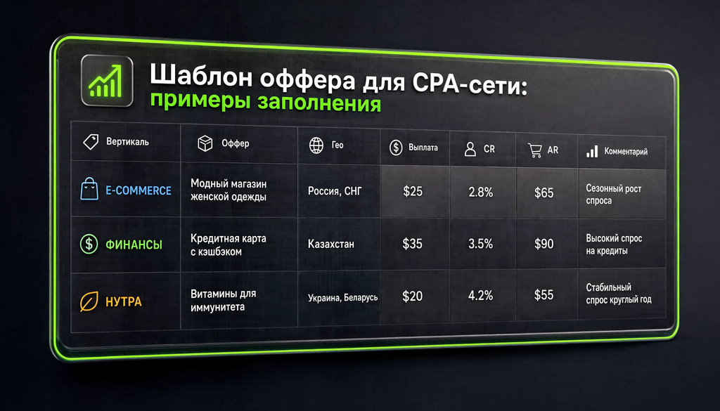 Шаблон оффера для CPA-сети: примеры заполнения для e-commerce, финансов и нутры