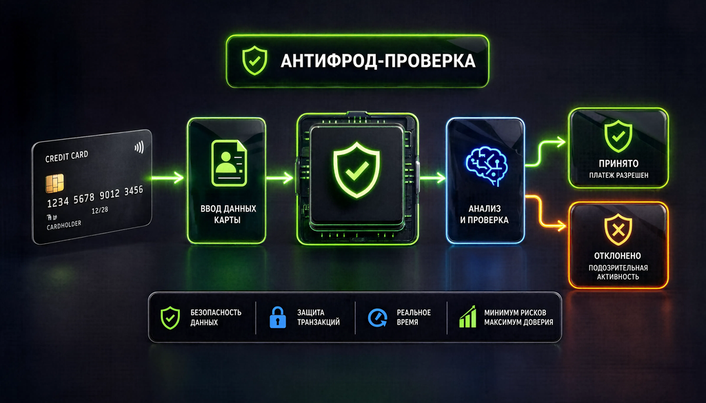 Схема антифрод-проверки от ввода данных карты до решения системы