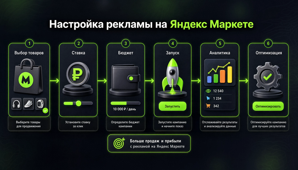 Схема настройки рекламы на Яндекс Маркете: от выбора товаров до оптимизации