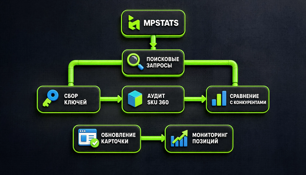Схема SEO-оптимизации от MPSTATS: от поисковых запросов до мониторинга позиций