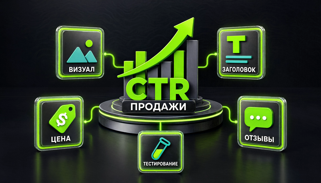 Схема повышения CTR: визуал, цена, заголовок, отзывы, тестирование, рост продаж